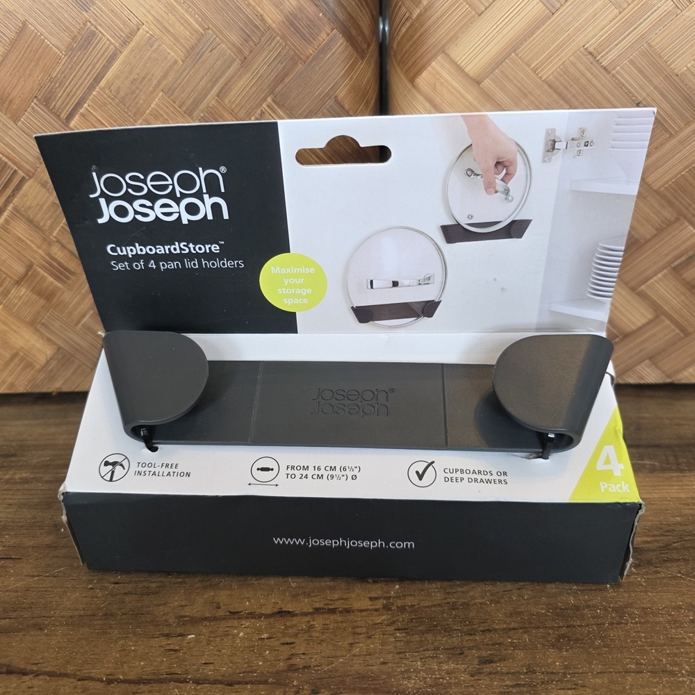 Joseph Joseph Cupboard Store Set of 4 Pan Lid‎ Holders Black Plastic New Package